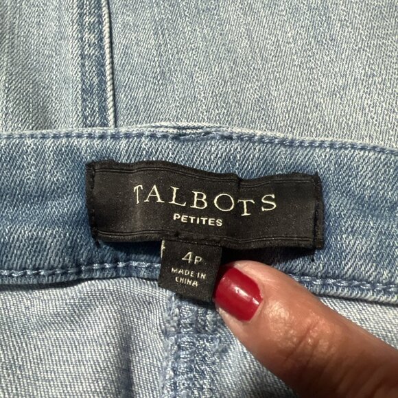 Talbots Y2K Embroidered Denim Pencil Skirt Womens 4 Floral Scalloped Hem Classy - Picture 6 of 11